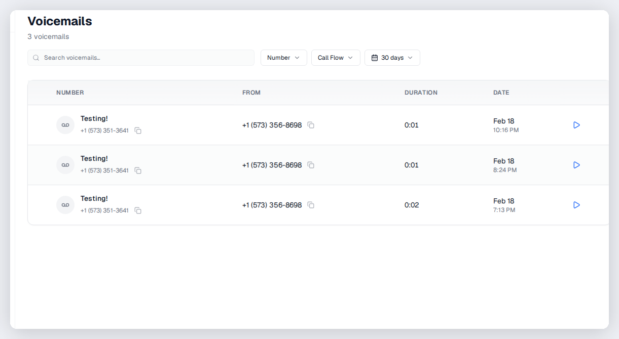 Voicemails in CallScaler